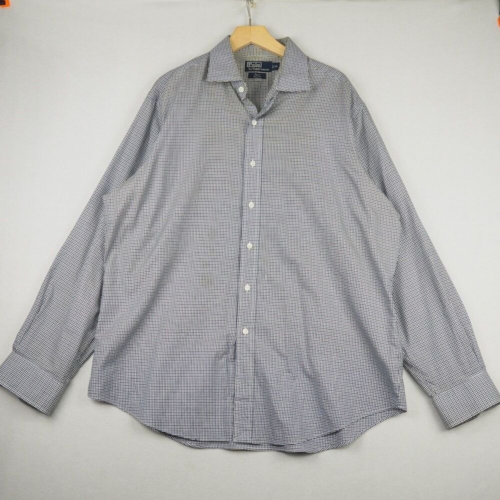 Polo Ralph Lauren Gingham Plaid Dress Shirt Black Blue White Mens XL Regent READ